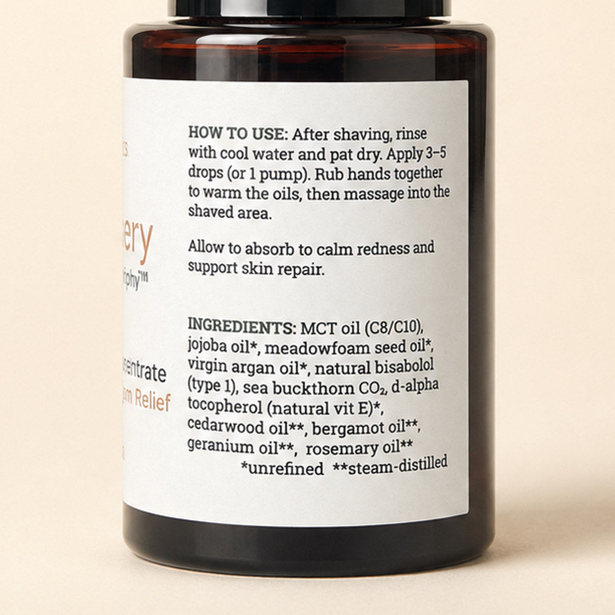 Bio Recovery directions panel zoom — how to use and full ingredient list