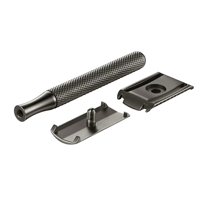 Primal Glide Essential Razor by Primal Basics – Three-part design with durable zinc alloy head and stainless steel handle for easy assembly and precision shaving