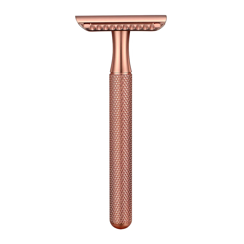 Primal Glide Essential Razor by Primal Basics – Rose gold safety razor with durable zinc alloy head and stainless steel handle for precision shaving