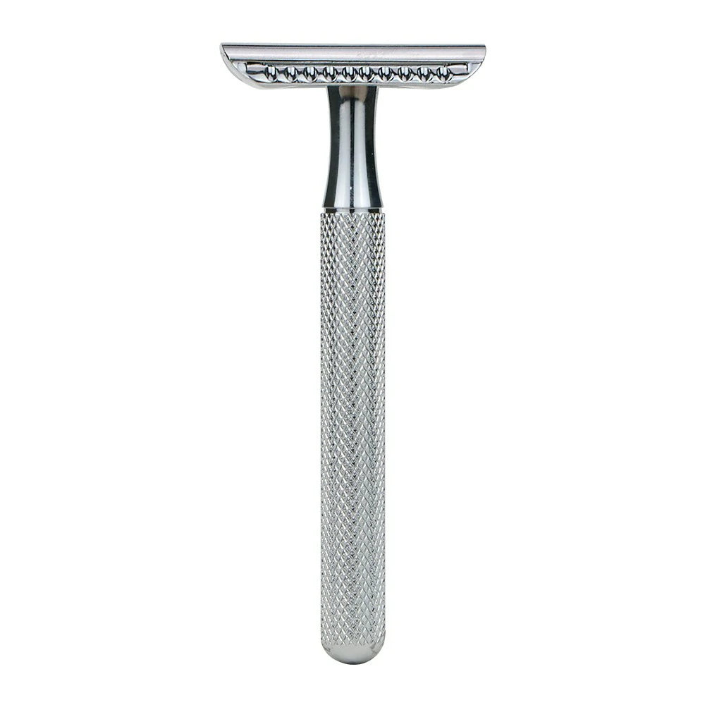 Primal Glide Essential Razor by Primal Basics – Silver safety razor with durable zinc alloy head and stainless steel handle for precision shaving